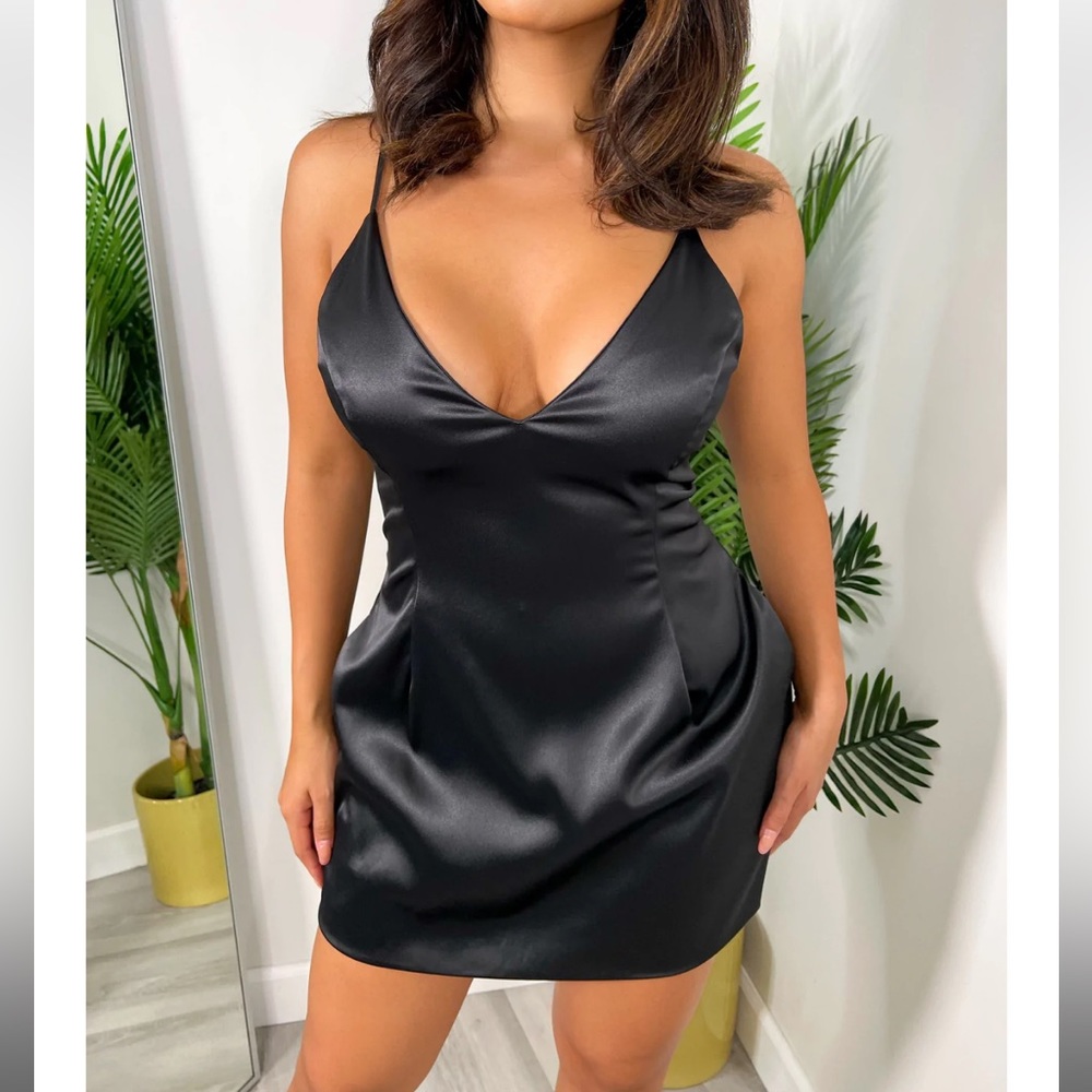 Black Satin Selena Dress from Laura’s Boutique